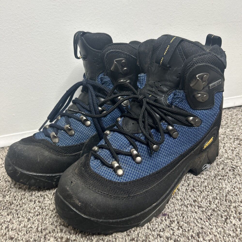 Womens LL BEAN Gore Tex Hikers Vibram Mid Hiking Boots Waterproof BLUE Sz 7 Wide